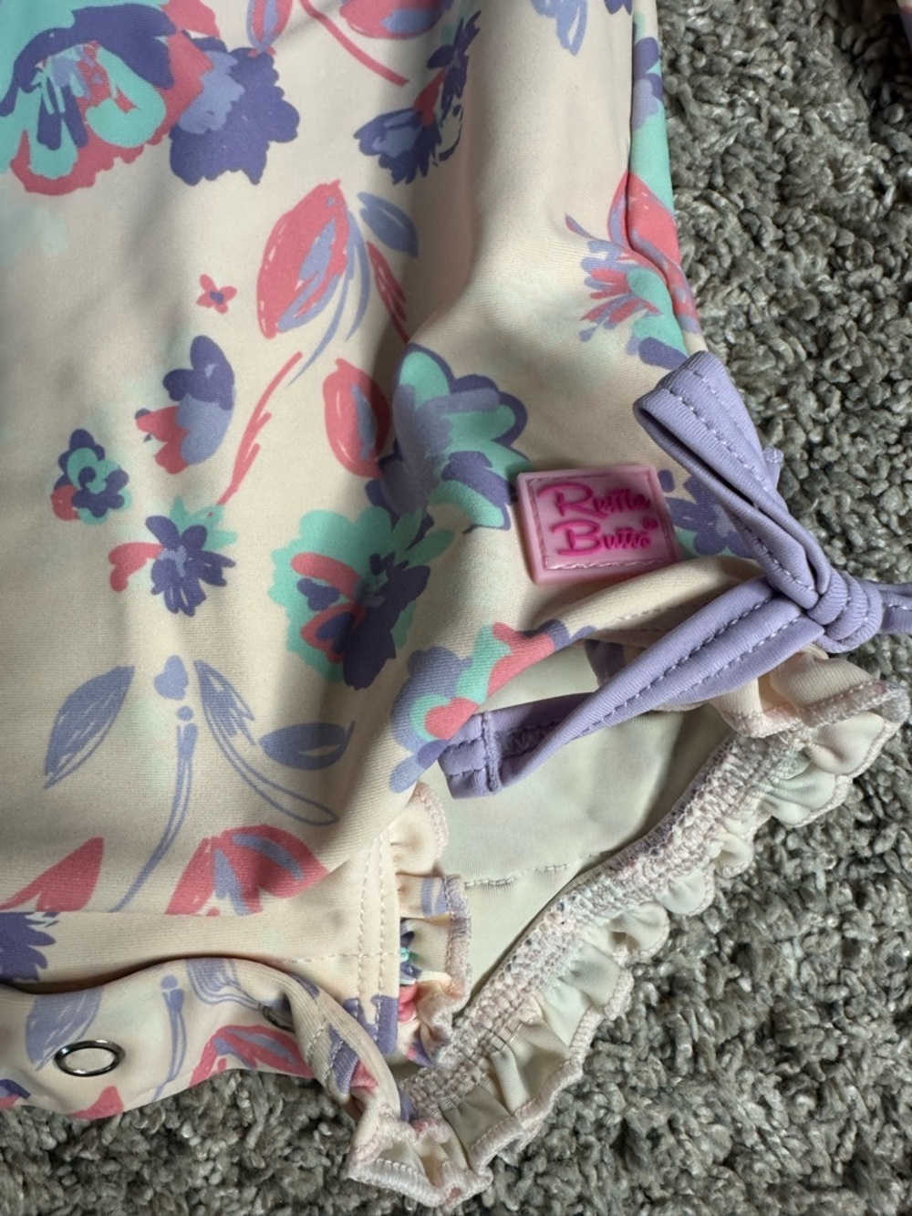 RuffleButts Princess Meadow Long Sleeved Rash Guard swimsuit 3-6 floral UPF 50 - Picture 6 of 9